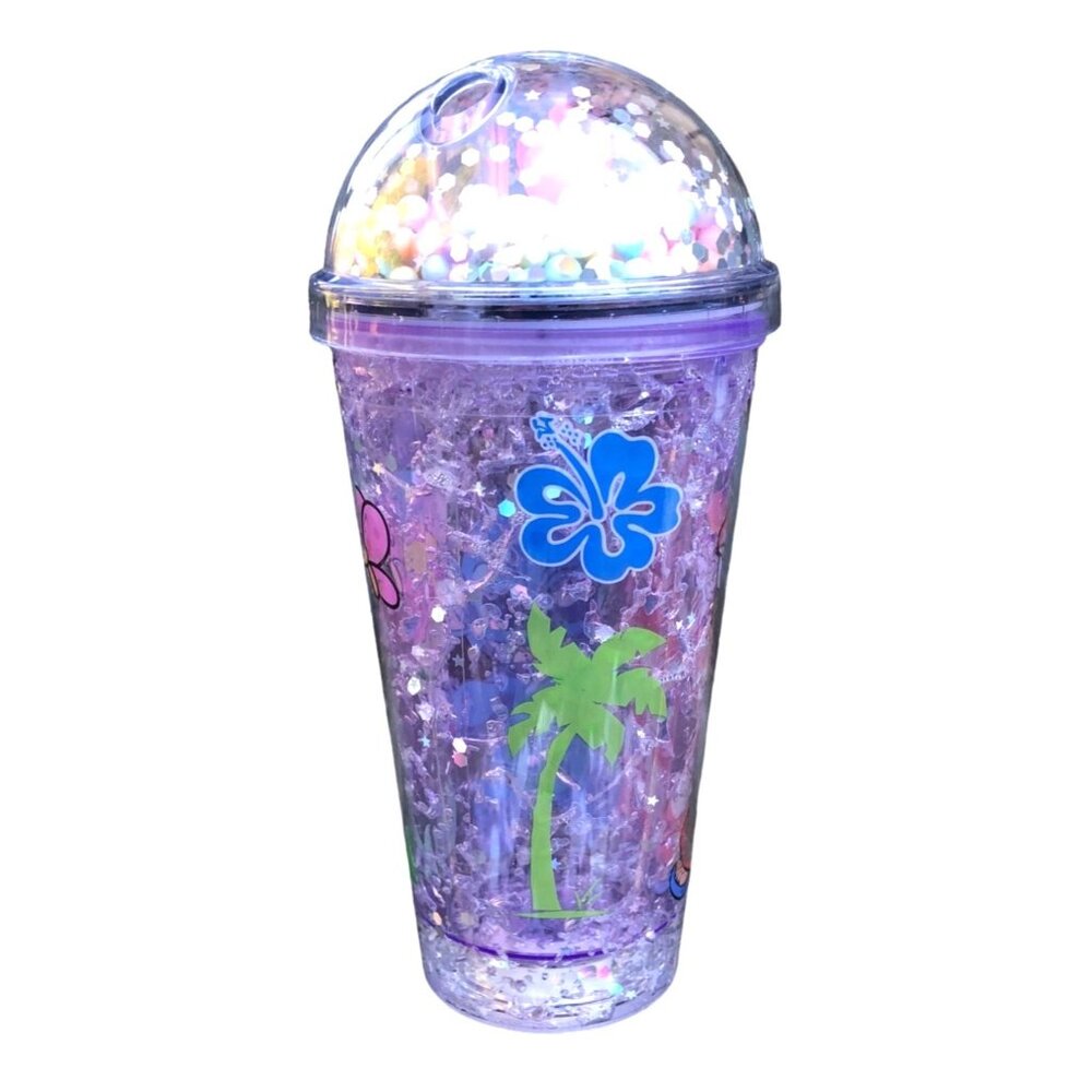Lilo & Stitch Glitter 20 oz Light Up Tumbler With Dome Lid Kawaii Purple Working - Picture 3 of 6